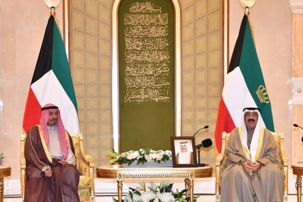 The Emir of Kuwait, Sheikh Meshal Al-Ahmad Al-Jaber Al-Sabah, receives Prime Minister Sheikh Mohammad Sabah Al-Salem Al-Sabah (KUNA)