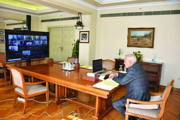 أبو الغيط خلال الاجتماع الوزاري العربي بشأن الصومال عبر الإنترنت (الجامعة العربية)