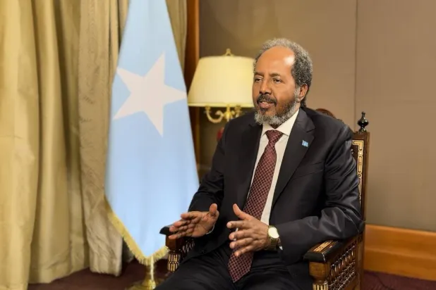Somali President Hassan Sheikh Mohamud during his interview with Asharq Al-Awsat in Cairo (Photo: Abdel Fattah Farag)