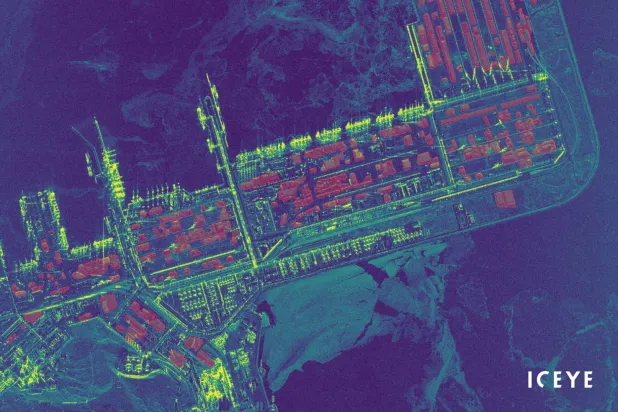 مخزونات تمت رؤيتها وقياسها باستخدام تصوير «SAR» عالي الدقة من «ICEYE» في ميناء بايوكوان في الصين (آيسي)