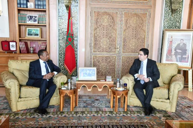 وزير خارجية المغرب ناصر بوريطة خلال استقبال نظيره بغينيا بيساو (ماب)
