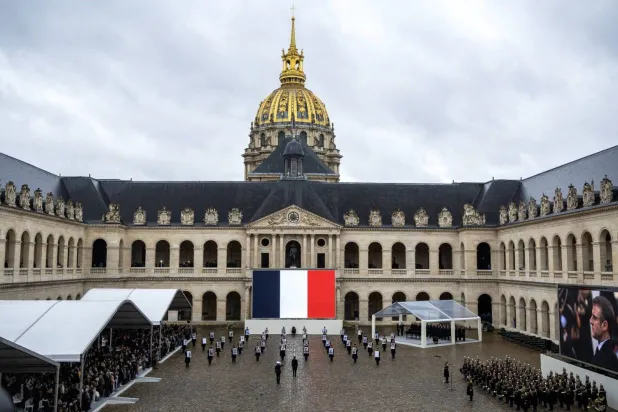 A picture of the inner courtyard of the Hotel des Invalides in Paris on Wednesday, where the French Jewish victims of the October 7 attack were honored. (EPA)

