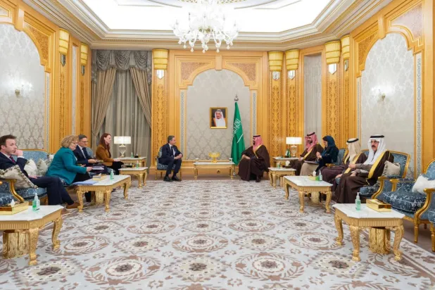 Suudi Arabistan Dışişleri Bakanlığı’nın açıklaması, ABD Dışişleri Bakanı’nın son Riyad ziyaretinde Veliaht Prens Muhammed bin Selman ile görüşmesinin ardından yapıldı (SPA)