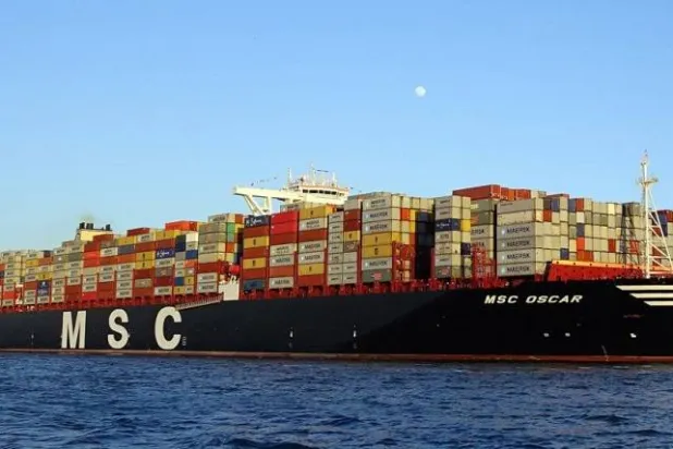 سفينة حاويات تابعة لشركة «إم إس سي» تمر عبر قناة السويس (الموقع الإلكتروني لقناة السويس)