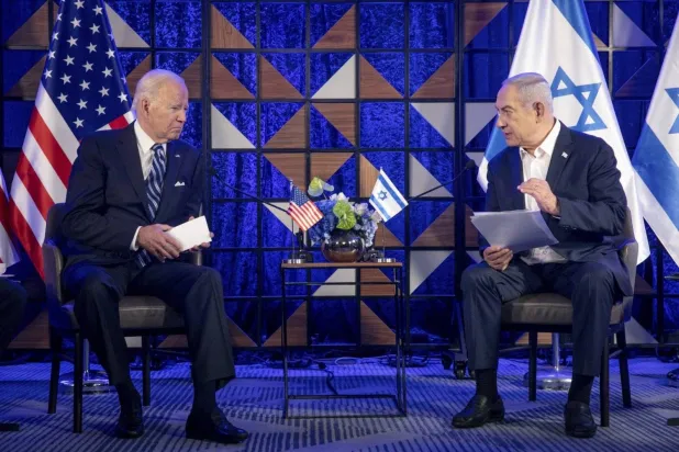 US President Joe Biden's meeting with Israeli Prime Minister Benjamin Netanyahu in Tel Aviv last October (AP)