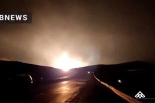 Footage broadcast on Iranian state television of a gas pipeline explosion in Borogen
