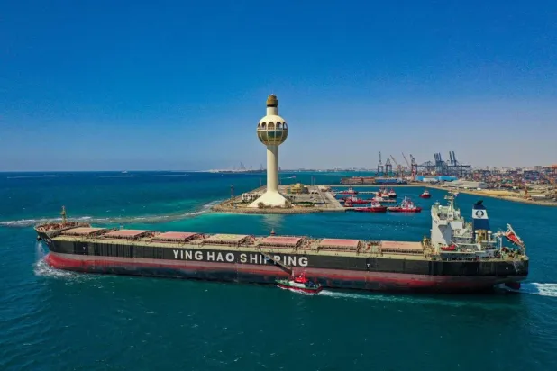 A commercial ship sails from Jeddah Islamic Port. (Saudi Ports Authority)  