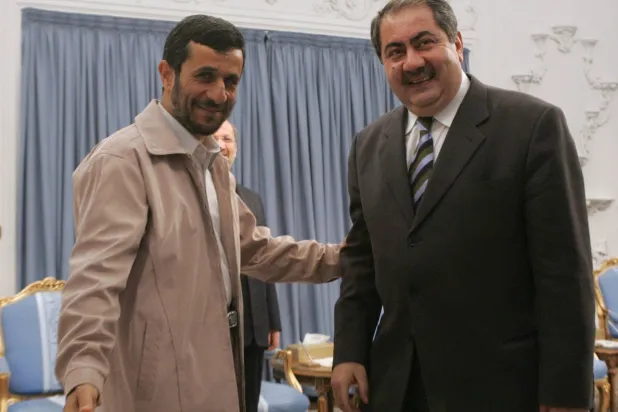 Former Iranian President Mahmoud Ahmadinejad receiving Former Iraqi Foreign Minister Hoshyar Zebari in Tehran in April 2007 (Getty)