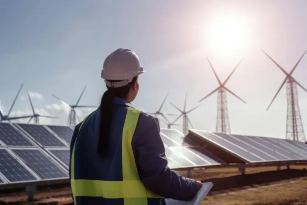 امرأة تعمل في قطاع الطاقة (صُنعت الصورة بواسطة الذكاء الاصطناعي التوليدي)