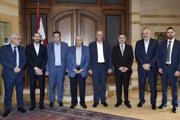 Speaker Nabih Berri meets with the National Moderation bloc on Saturday. (Parliament)
