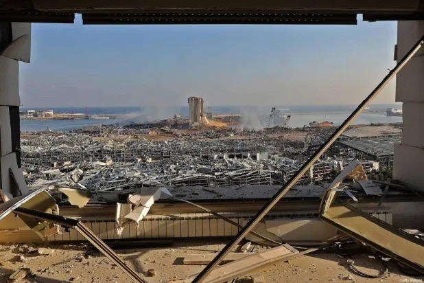 Aftermath of the blast at the port of Lebanon’s capital Beirut, on August 5, 2020. (Getty Images/AFP)