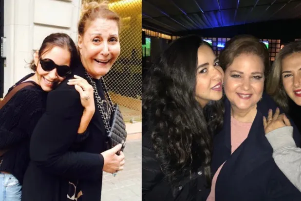 دلال عبد العزيز وابنتاها دنيا وإيمي سمير غانم (يمين) وزيزي مصطفى ومنّة شلبي (يسار)