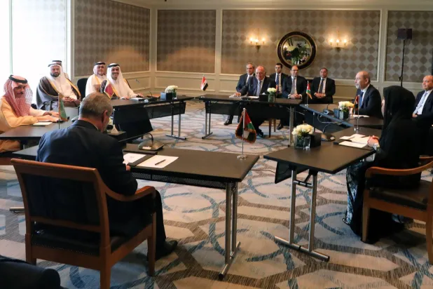 خلال الاجتماع الوزاري العربي اليوم في القاهرة (إ.ب.أ)