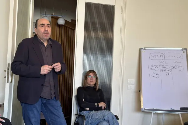 رئيس مجلس المؤلّفين والملحّنين اللبنانيين الفنان أسامة الرحباني متحدّثاً عن أوضاع حقوق المؤلّفين (الشرق الأوسط)