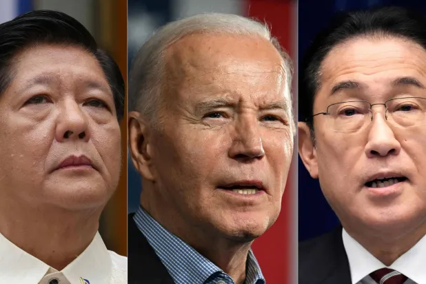 صورة مركبة لزعماء اليابان وأميركا والفلبين (أ.ف.ب)