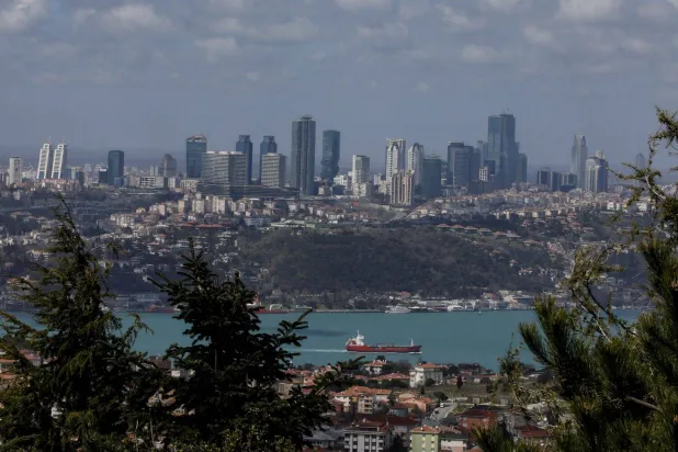 سفينة تجارية تبحر عبر مضيق البوسفور أثناء تفشي جائحة كورونا (كوفيد - 19) في إسطنبول - تركيا (رويترز)