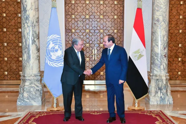 السيسي وغوتيريش خلال لقائهما بالقاهرة (أرشيفية - الرئاسة المصرية)