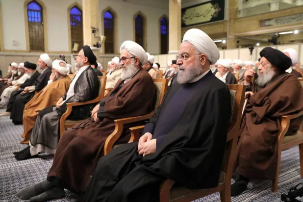 Former Iranian President Hassan Rouhani is seen at a meeting with Iranian Supreme Leader Ali Khamenei and the members of the Assembly of Experts. (Supreme Leader's website) 