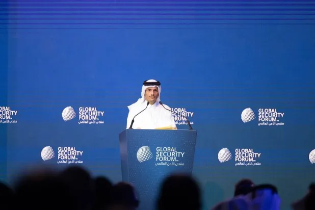Qatari Prime Minister and Foreign Minister Mohammed bin Abdul Rahman Al Thani at the opening of the Global Security Forum in Qatar, on Monday (Asharq Al-Awsat)