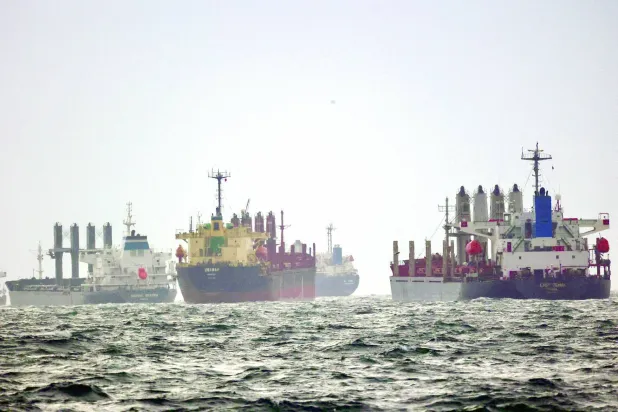 سفن محمَّلة بالحبوب الأوكرانية تنتظر عمليات التفتيش في خليج البسفور (رويترز)