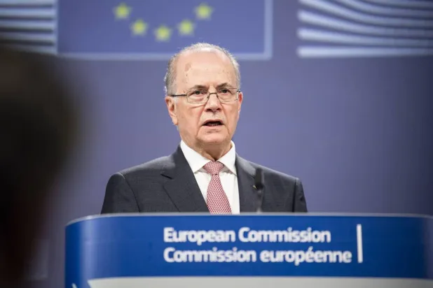 Palestinian Prime Minister Mohammad Mustafa speaks during the ministerial meeting of international partners on Palestine in Brussels on Sunday. (dpa)