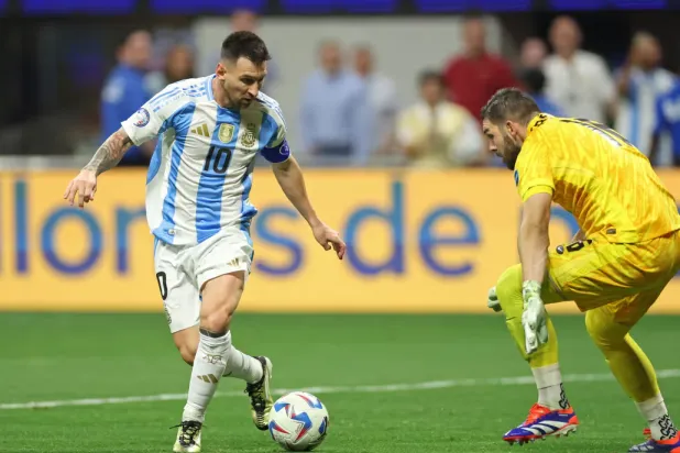 Argentina's Lionel Messi was involved in both goals on Thursday night, setting up the second for Lautaro Martinez in the 88th minute and extending his tournament assists record to 18. Photograph: Charly Triballeau/AFP/Getty Images
