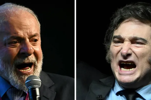 صورة مركبة للرئيس الأرجنتيني خافيير ميلي (يمين) ونظيره البرازيلي لولا دا سيلفا (ا.ف.ب)