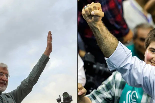 جليلي وبزشكيان خلال حملتيهما الانتخابيتين (أ.ف.ب)