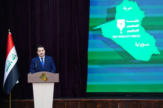 رئيس الوزراء العراقي محمد شياع السوداني الأحد خلال احتفالية «عيد الصحافة» (الحكومة العراقية)