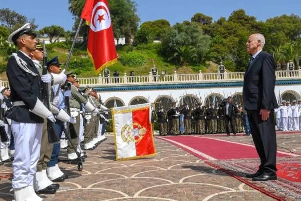 الرئيس قيس سعيد خلال استعراض عسكري لقوات الجيش التونسي (الرئاسة)
