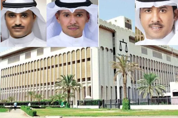 مبنى قصر العدل وفي الإطار (يمين) النائب السابق أنور الفكر وفي (اليسار) النائب السابق مساعد القريفة والنائب السابق حمد العليان