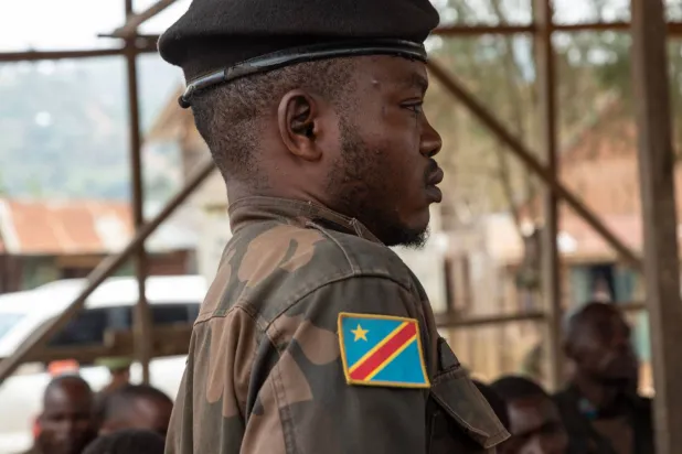 جنود من جيش الكونغو الديمقراطية يحاكمون في لوبيرو بتهمة «الفرار من العدو» 6 يوليو 2024 (أ.ف.ب)