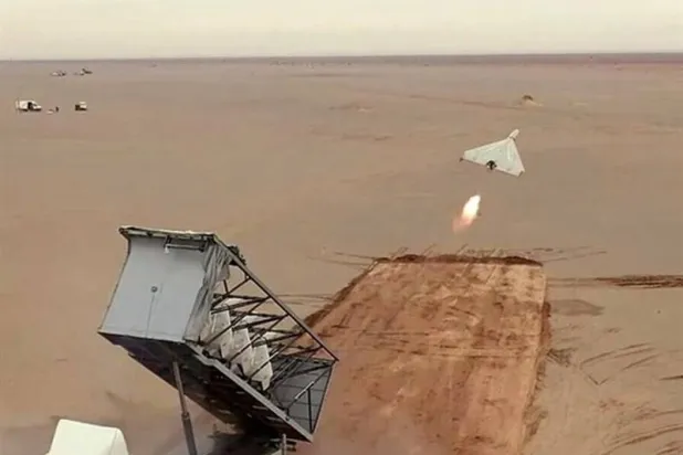 صورة وزعها «الحرس الثوري» من إطلاق طائرة مسيّرة طراز «شاهد 136» في منطقة غير معلنة (رويترز)