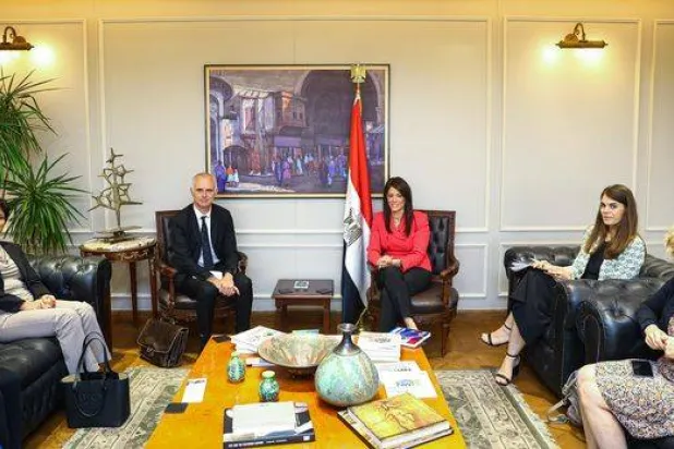 رانيا المشاط خلال لقاء وفد الاتحاد الأوروبي (مجلس الوزراء المصري)