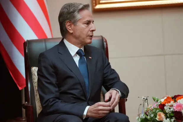 وزير الخارجية الأميركي أنتوني بلينكن خلال مشاركته في اجتماع وزراء خارجية رابطة دول جنوب شرق آسيا (أ.ف.ب)