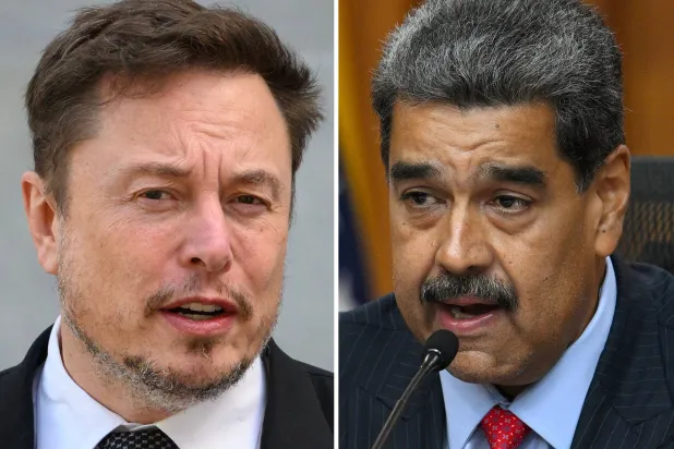 الرئيس الفنزويلي نيكولاس مادورو (يمين) والملياردير الأميركي إيلون ماسك (أ.ف.ب)