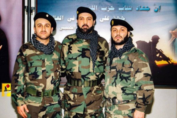 An archived photo of key Hezbollah leaders who were assassinated: Imad Mughniyeh (right), Fouad Shukr(center), and Mustafa Badreddine (left) 
