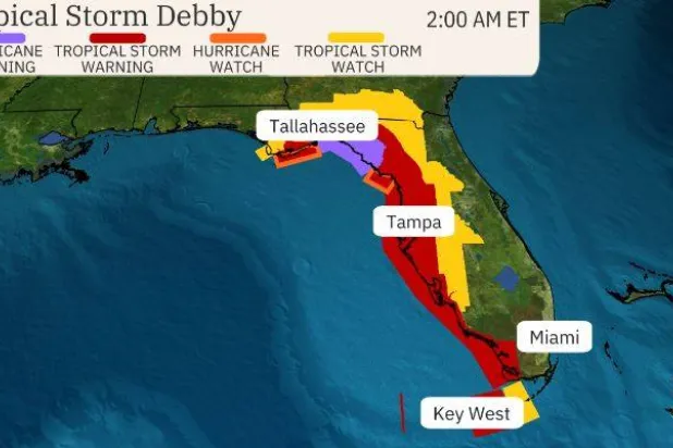 خريطة توضح حركة العاصفة الدارية «ديبي» (موقع «ذا ويزر شانيل»)