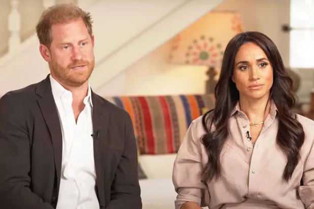 صورة من لقاء دوقة ساسكس وزوجها الأمير هاري مع قناة «سي بي إس» (تايمز)