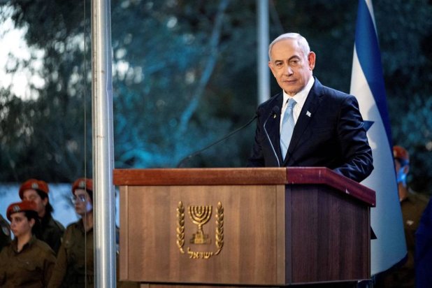 Israeli Prime Minister Benjamin Netanyahu speaks at a state memorial ceremony for Zeev Jabotinsky, founder of the Revisionist Zionist movement, amid the ongoing Israel-Hamas conflict at Mount Herzl military cemetery in Jerusalem, August 4, 2024. (Reuters)