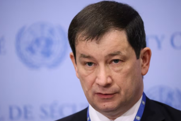 Russia's Deputy Ambassador to the UN Dmitry Polyanskiy addresses a news conference ahead of a meeting of the United Nations Security Council on Russia's invasion of Ukraine, at the United Nations headquarters in New York City, New York, US, April 19, 2022. REUTERS/Andrew Kelly/File Photo Purchase Licensing Rights