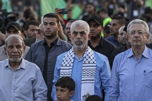 Yahya Sinwar participating in a previous march in support of Al-Aqsa Mosque in Gaza City (AFP)