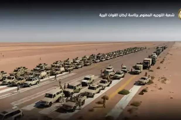 LNA forces are seen headed to the southwestern region. (Screengrab from a video released by the infantry command) 