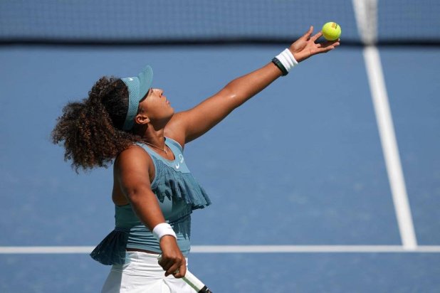 Naomi Osaka of Japan serves during her match against Ashlyn Krueger of the United States (not pictured) during Day 2 of the Cincinnati Open at the Lindner Family Tennis Center on August 12, 2024 in Mason, Ohio. (Getty Images/AFP) 