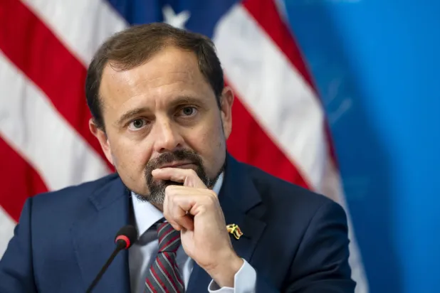 US Special Envoy to Sudan Tom Perriello at a press conference in Geneva, August 12 (EPA)