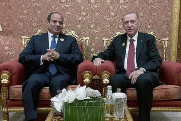 جانب من لقاء الرئيسين المصري عبد الفتاح السيسي والتركي رجب طيب إردوغان خلال زيارته للقاهرة في 14 فبراير الماضي (أرشيفية - الرئاسة التركية)