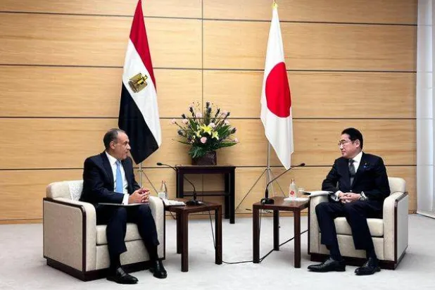 بدر عبد العاطي خلال مباحثات مع رئيس وزراء اليابان في طوكيو (الخارجية المصرية)