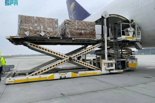 The 11th Saudi relief plane operated by the King Salman Humanitarian Aid and Relief Center (KSrelief) arrived in Poland in Friday ahead of heading to Ukraine. (SPA)