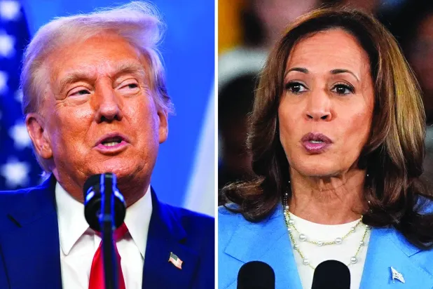 صورة مركّبة للمرشحة الديمقراطية كامالا هاريس والمرشح الجمهوري الرئيس الأميركي السابق دونالد ترمب (أ.ب)