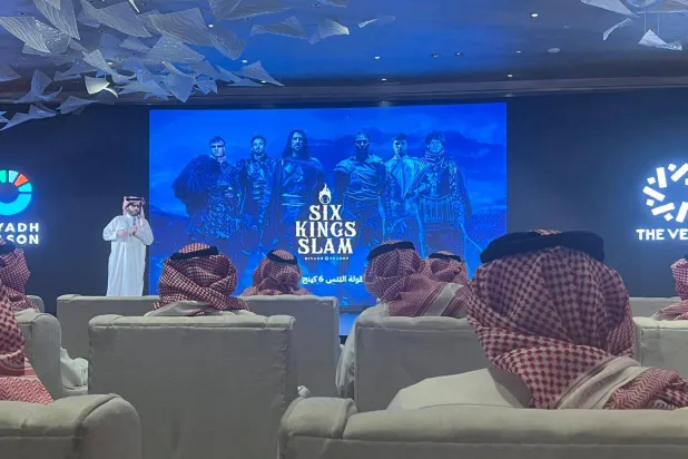 المستشار تركي آل الشيخ في مؤتمر صحافي (الشرق الأوسط)